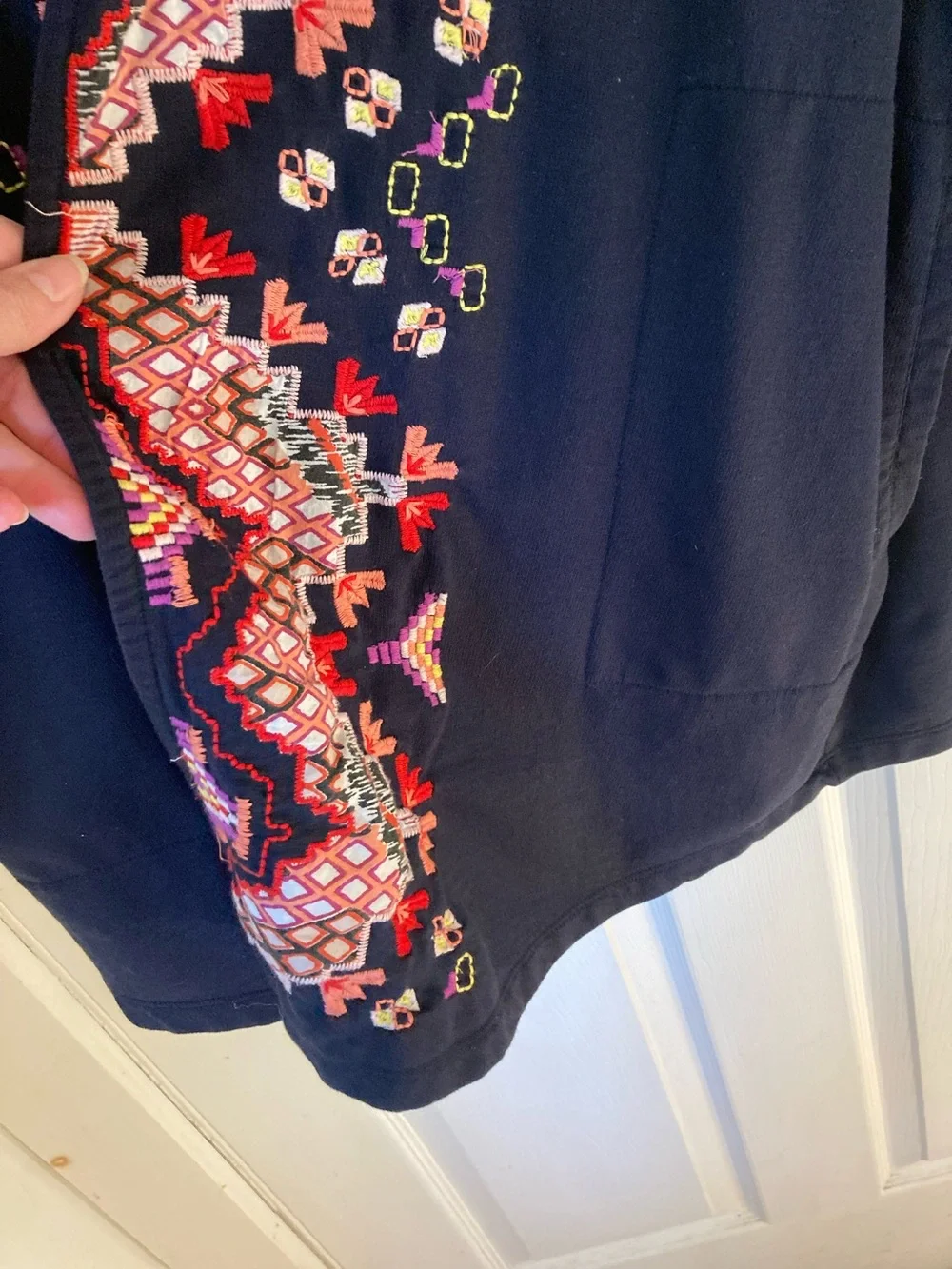 Lucky Brand Navy Cardigan with Multicolor Geometric Embroidery - Picture 8 of 11